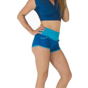 Maddie Moon Blue Metalic Shimmer Roller Girl Shorts Women's Size Large